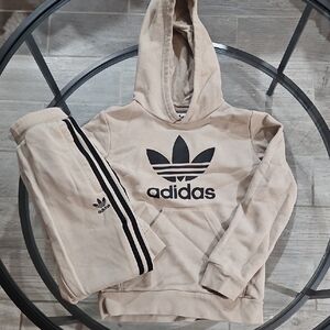 Adidas Beige Hoodie and Sweatpants Set Size 7/8 Kids